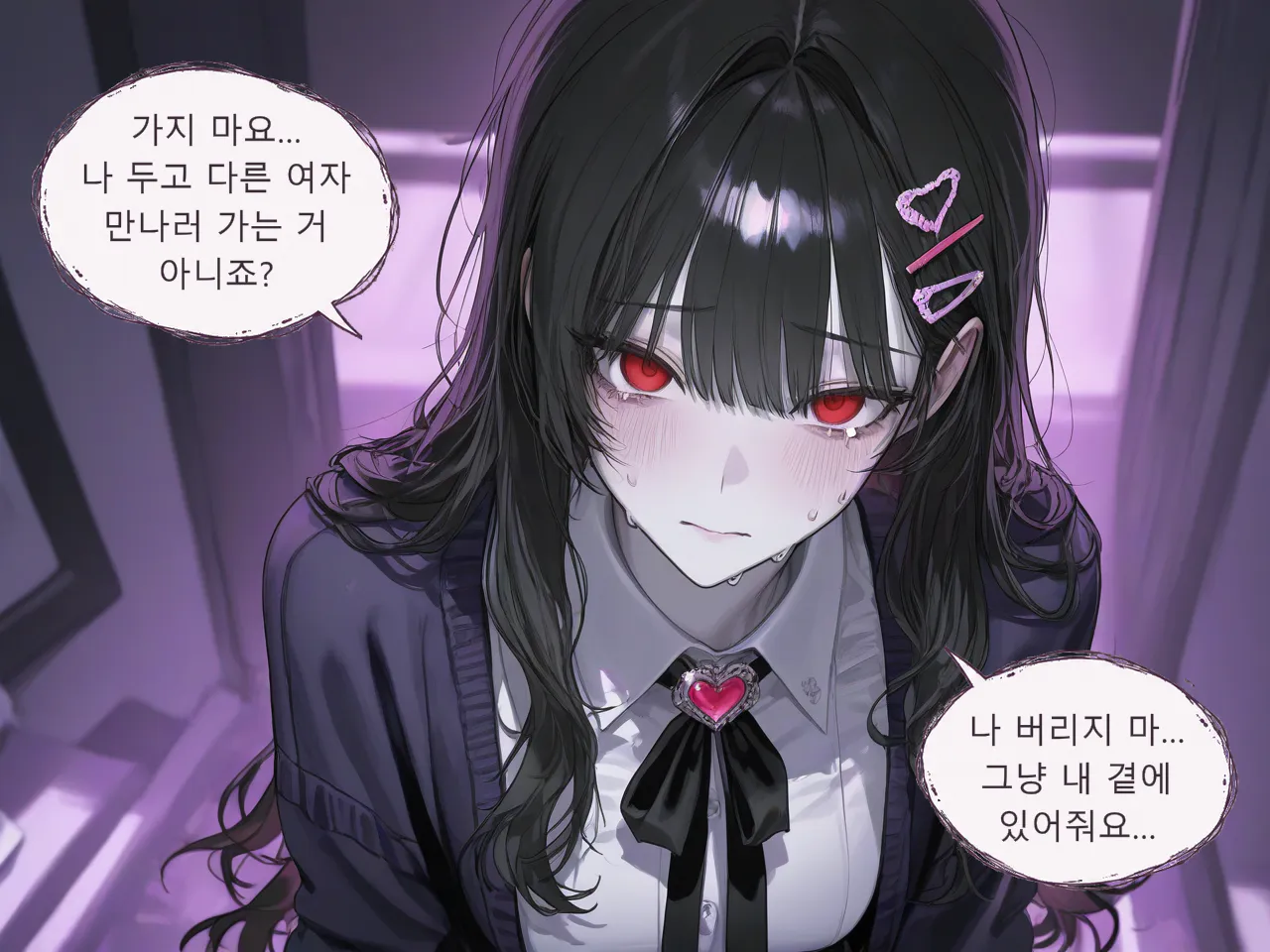 멘헤라 3단계, 불안한 매달림. 가지 마요… 나 두고 다른 여자 만나러 가는 거 아니죠? 나 버리지 마… 그냥 내 곁에 있어줘요…