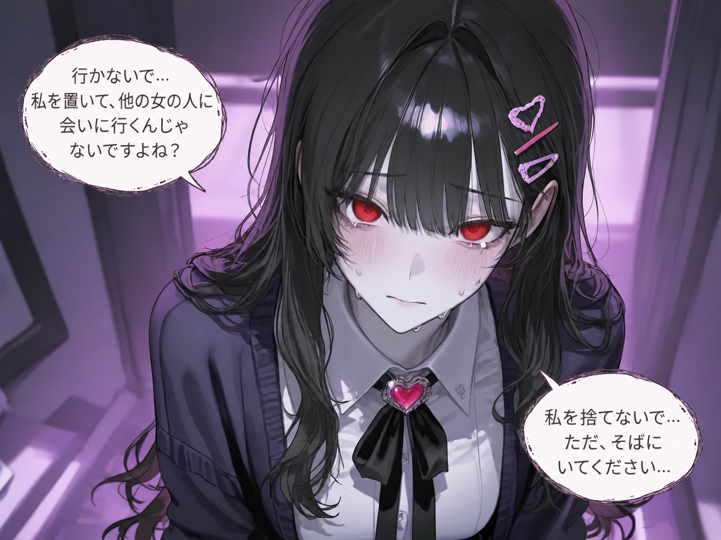 メンヘラ3段階、不安ですがりつく気持ち。行かないで…私を置いて、他の女の人に会いに行くんじゃないですよね？ 私を捨てないで…ただ、そばにいてください…